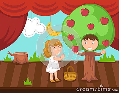 Children doing stage drama Vector Illustration