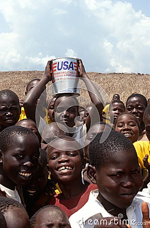 Children with donate supplies during the food crisis, Malawi. Editorial Stock Photo