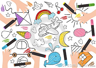 Children draw on paper - vector illustration, eps Vector Illustration