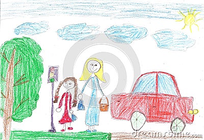 Children drawing a happy family Stock Photo