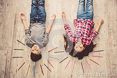 Children drawing at home Stock Photo