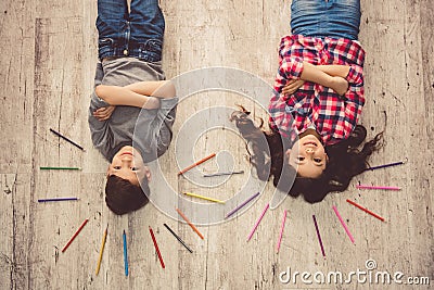 Children drawing at home Stock Photo