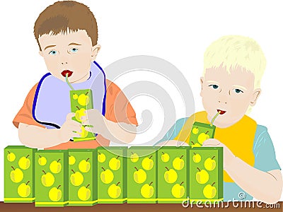 Children drink juice Vector Illustration
