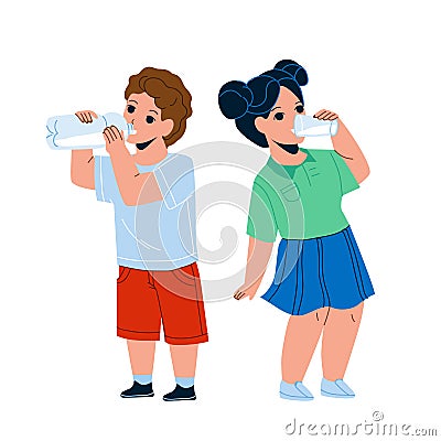 Children Drink Milk From Glass And Bottle Vector Vector Illustration