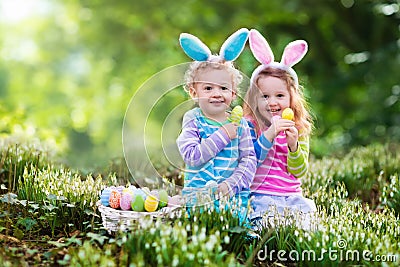 Children on Easter egg hunt Stock Photo