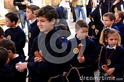 Children at Easter procession. Jerez, Spain Editorial Stock Photo