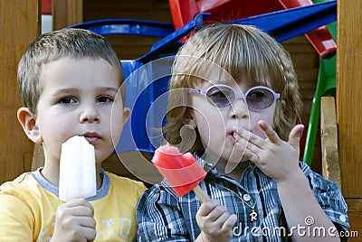 Children eating ice cream Stock Photo