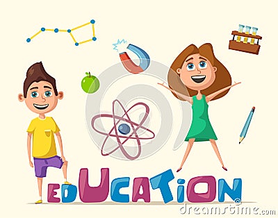 Children and education banner. Cartoon vector illustration Vector Illustration