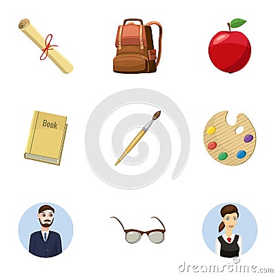 Children education icons set, cartoon style Vector Illustration