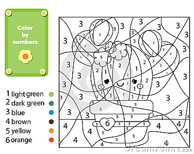 Children educational game. Coloring page with cactus plant. Color by numbers, printable activity for kids Vector Illustration