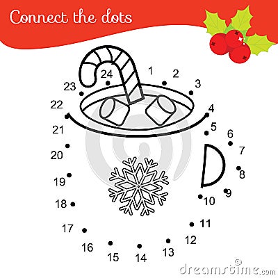Children educational game. Connect dots by numbers. Dot to dot page. new Year, Christmas drink Vector Illustration