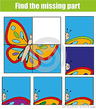 Children educational game. Find the missing piece and complete the picture. Puzzle kids activity. animals theme Vector Illustration