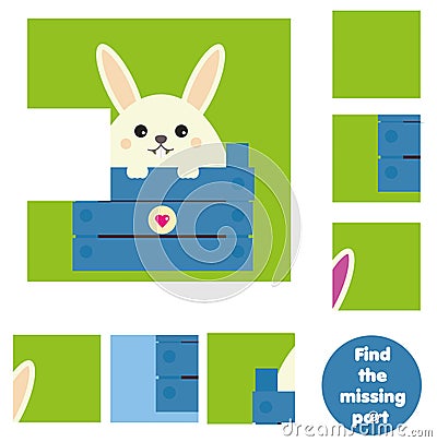 Children educational game. Find the missing piece and complete the picture. Puzzle kids activity. animals theme Vector Illustration