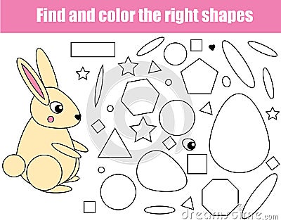 Children educational game. Find the rigth pieces and complete the picture. Puzzle kids activity. animals theme. learning shapes Vector Illustration