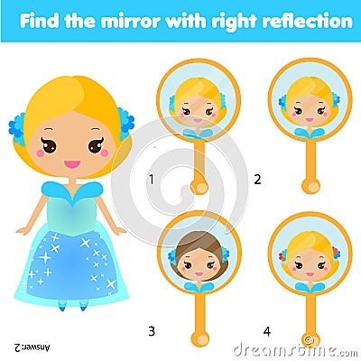 Children educational game. Matching pairs. Find the correct reflection Vector Illustration