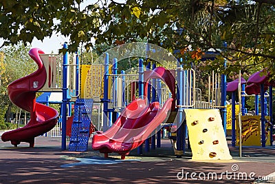 Children empty playground outdoor in park in autumn Stock Photo