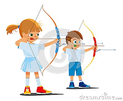 Children are engaged in sports archery Vector Illustration