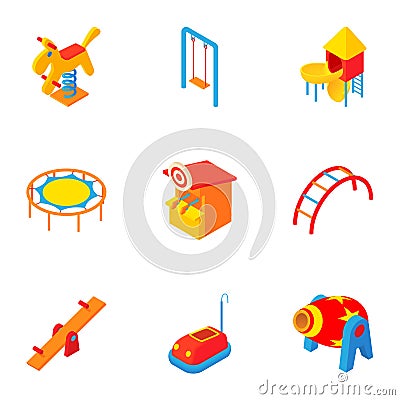 Children entertainment icons set, cartoon style Vector Illustration