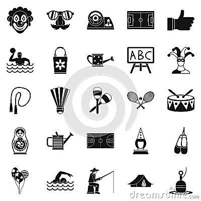 Children entertainment icons set, simple style Vector Illustration