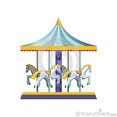 Kids carousels, swings, in form an attraction with riding horses. Vector Illustration