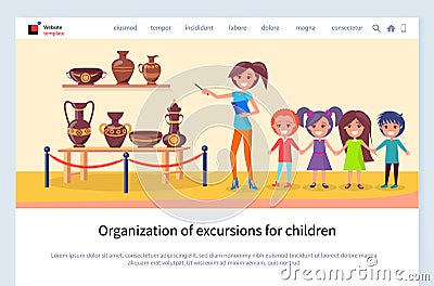 Children Excursion with Teacher Guided Tour Web Vector Illustration