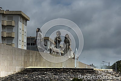 Children from Fatima, a small architectural monument on one of the roundabouts in Fatima, Editorial Stock Photo