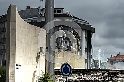 Children from Fatima, a small architectural monument on one of the roundabouts in Fatima, Editorial Stock Photo