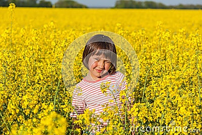 Children in the field with the flowering Stock Photo