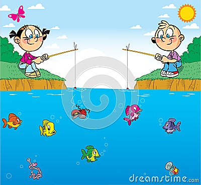 Children on fishing Vector Illustration