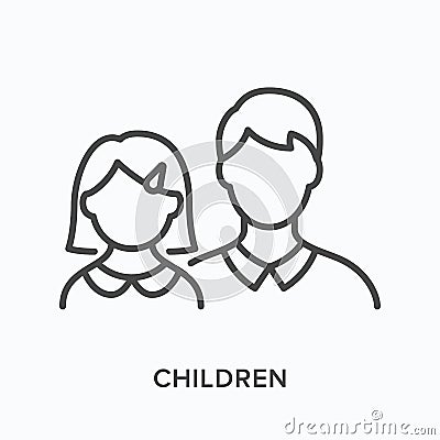 Children flat line icon. Vector outline illustration of youth boy and girl . Black thin linear pictogram for childhood Vector Illustration