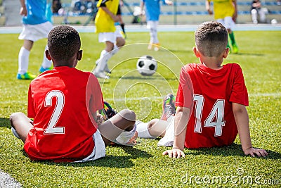 Children football soccer tournament. Kids playing football match Editorial Stock Photo