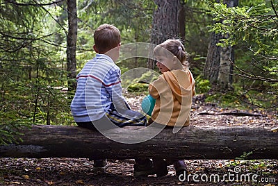 Children in the forest Stock Photo