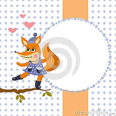 Children frame beautiful fox, vector illustration. There is a place to put your text. Cover Cartoon Illustration