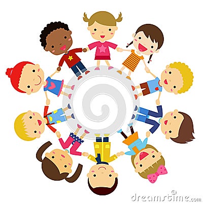 children friends from around the world of various ethnic groups in circle Vector Illustration