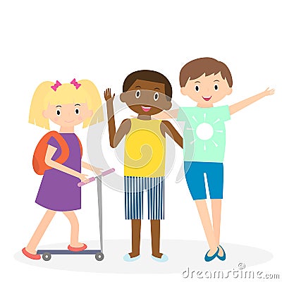 Children friends. Three friends leisure time together. Vector Illustration