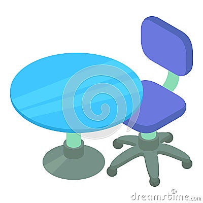 Children furniture icon isometric vector. Round table and swivel soft chair icon Stock Photo