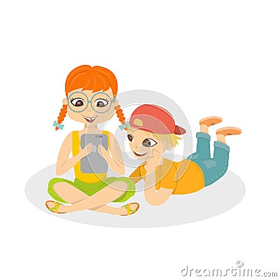 Children with gadgets. Vector Illustration