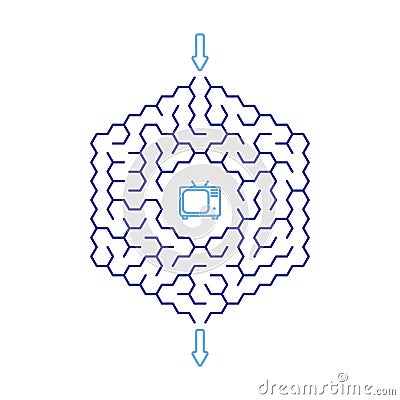 Children game. Honeycomb maze, labyrinth with different difficulty levels and TV prize inside. Puzzles and games for development Vector Illustration