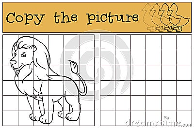 Children games: Copy the picture. Cute beautiful lion. Vector Illustration