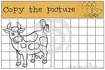 Children games: Copy the picture. Cute spotted cow. Vector Illustration