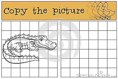 Children games: Copy the picture. Little cute alligator. Vector Illustration