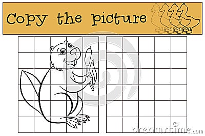 Children games: Copy the picture. Little cute beaver. Vector Illustration