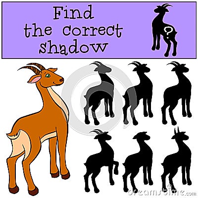 Children games: Find the correct shadow. Cute little antelope. Vector Illustration