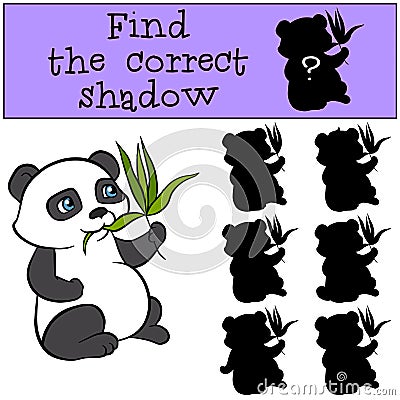 Children games: Find the correct shadow. Little cute panda. Vector Illustration