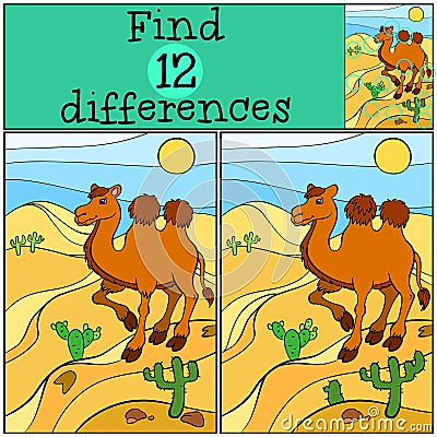 Children games: Find differences. Cute camel. Vector Illustration