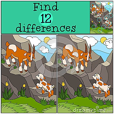 Children games: Find differences. Father goat with his baby. Vector Illustration