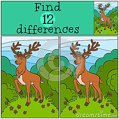 Children games: Find differences. Little cute deer. Vector Illustration