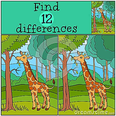 Children games: Find differences. Little cute giraffe. Vector Illustration