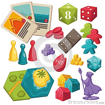 Children games and interactive toys set, boardgames collection Vector Illustration