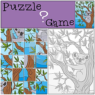 Children games: Puzzle. Little cute koala. Vector Illustration